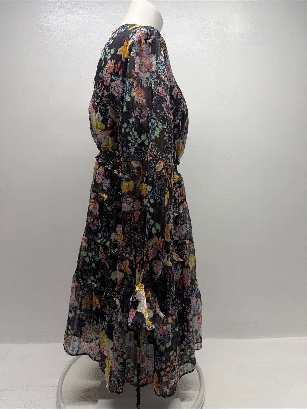 Free People Closer To The Heart Mini Dress Floral Tiered Ruffle Black NWT Small - Picture 3 of 13
